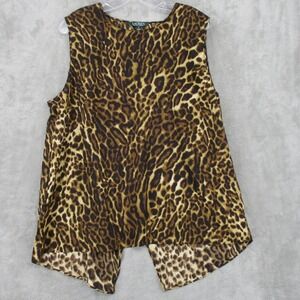 Ralph Lauren LRL Blouse Womens XL Leopard Animal Print Statement Flyaway Brown